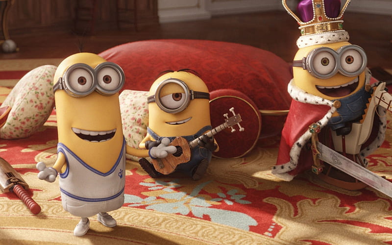 Minions (2015), cute, red, minions, movie, yellow, crown, funny, HD wallpaper