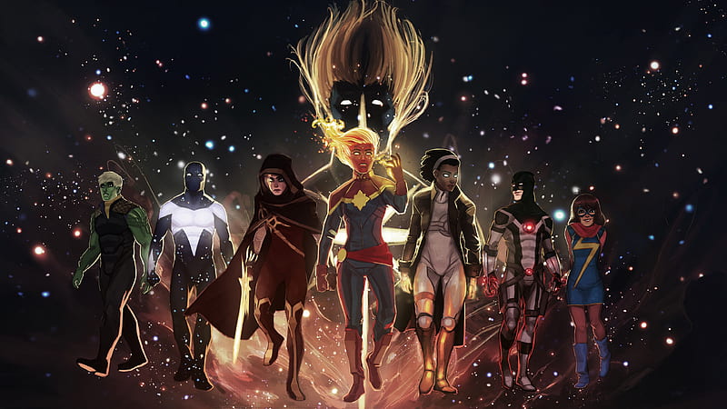 Captain Marvel Team Artwork , captain-marvel, artwork, digital-art, superheroes, HD wallpaper