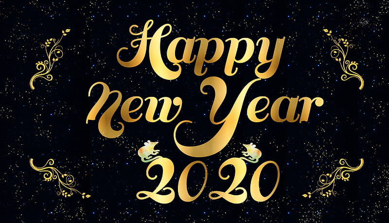 Happy New Year!, year of the rat, chinese zodiac, craciun, christmas, golden, 2020, black, card, HD wallpaper