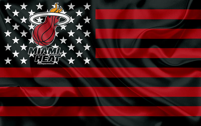 Miami Heat, American basketball club, American creative flag, red black flag, NBA, Miami, Florida, USA, logo, emblem, silk flag, National Basketball Association, basketball, HD wallpaper