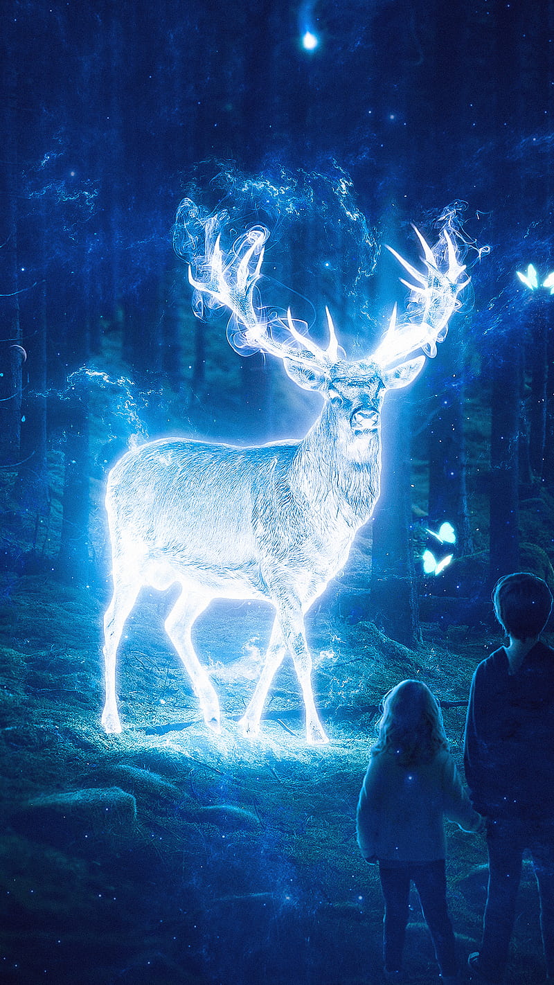 Patronus, animal, blue, deer, ghost, glow, harry potter, smoke, spirit, wild, HD phone wallpaper