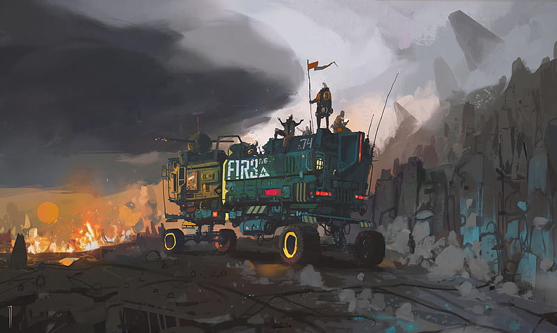 Scifi Truck Mining Field, scifi, artist, artwork, digital-art, HD wallpaper
