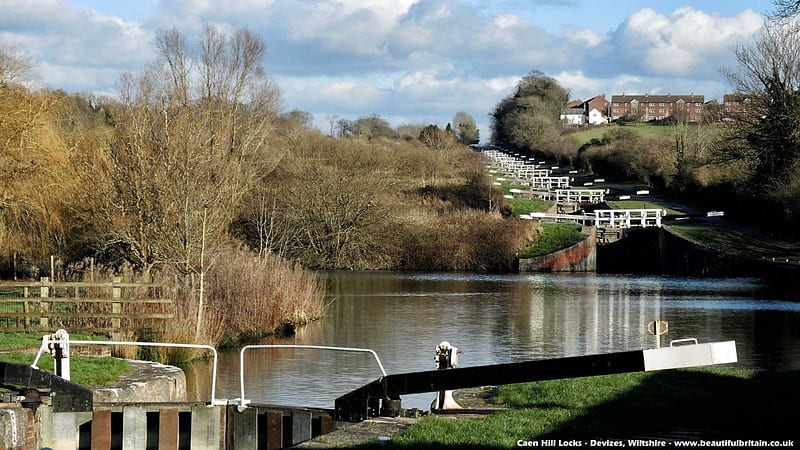 Caen Hill Locks, Wiltshire, Locks, 1 in 44 gradient, Kennet and Avon Canal, HD wallpaper