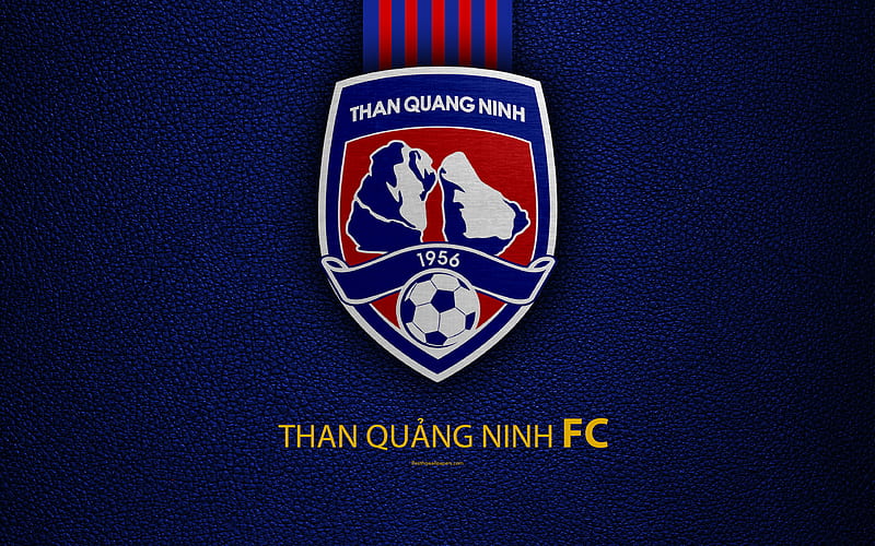 Than Quang Ninh FC leather texture, logo, Vietnamese football club, blue red lines, emblem, creative art, V-League 1, Kuangnin, Vietnam, football, HD wallpaper