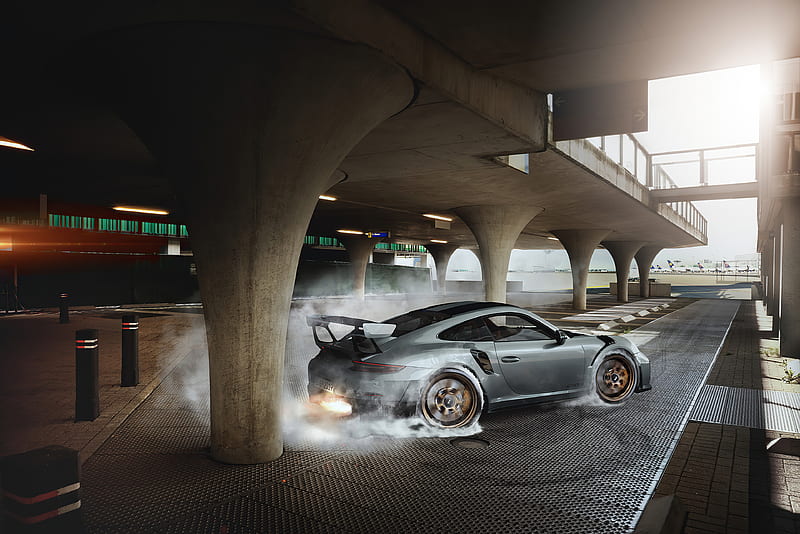 Porsche GT2 RS Burning The Wheels , porsche, carros, 2021-cars, behance, HD wallpaper