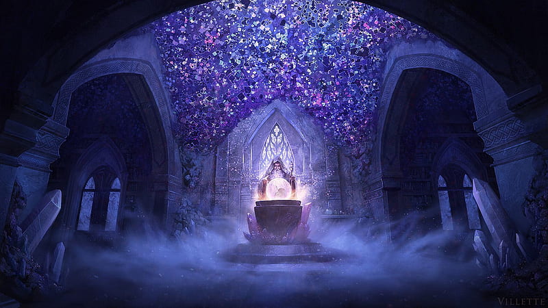 Merlin's cave, art, arcades, sorcerer, mystic, digital, HD wallpaper