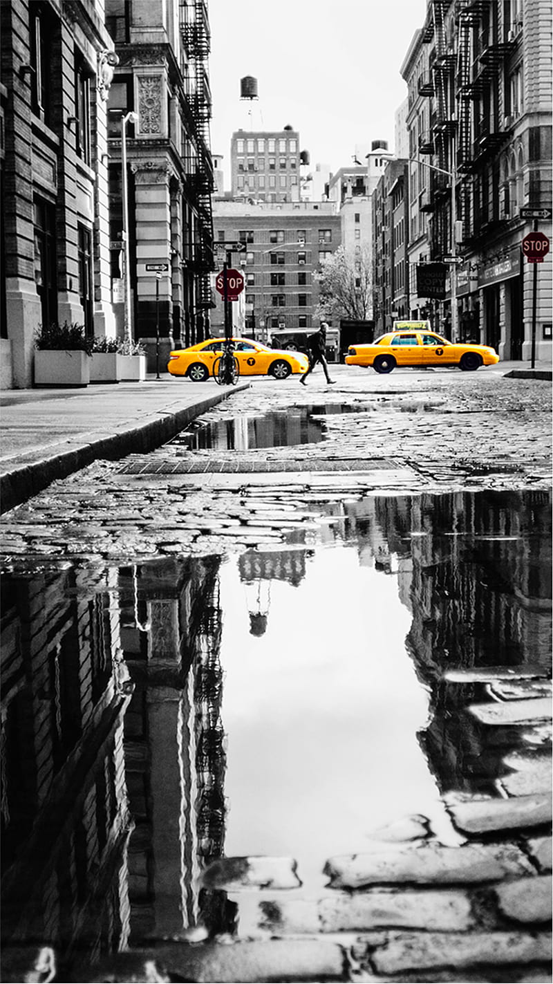 New York, taxi schwarz-weiss, HD phone wallpaper