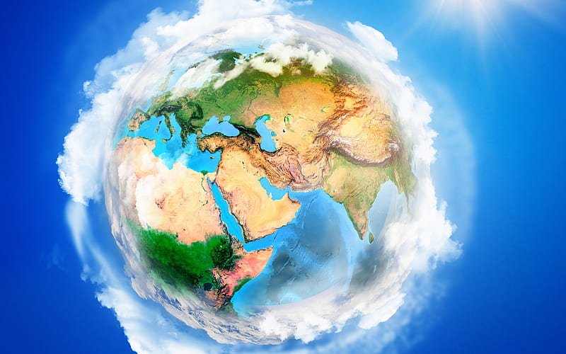 Earth globe, continents, creative art, Earth, blue background, ecology concepts, HD wallpaper