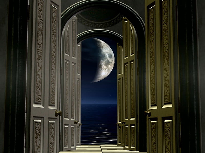 the Doors of Perception, art, cg, artwork, doors, fantasy, moon, 3d, digital, surreal, HD wallpaper
