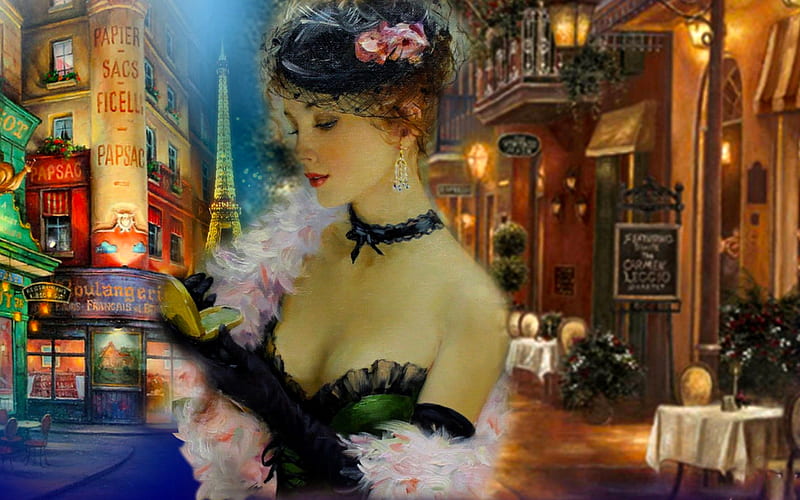 Parisian Girl, pretty, art, fantasy, girl, painting, digital, woman, HD wallpaper
