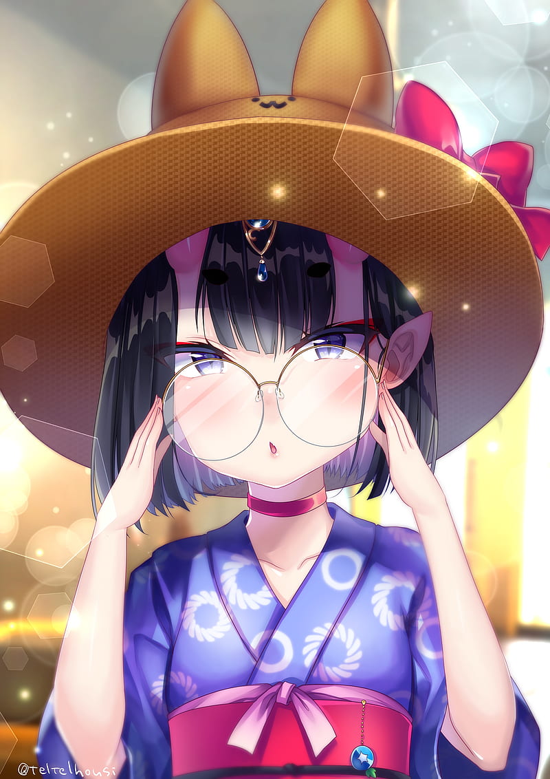 fate grand order, assassin, glasses, kimono, short hair, Anime, HD phone wallpaper