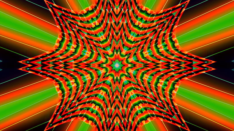 Abstract, Kaleidoscope, Artistic, Digital Art, Green, orange (Color), HD wallpaper