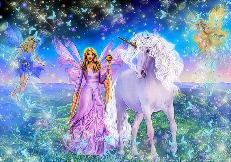 ★Magical of Unicorn★, fairytale, bonito, digital art, seasons, fantasy, paintings, fairies, flowers, drawings, butterfly designs, animals, wings, lovely, love four seasons, butterflies, spring, unicorns, magical, weird things people wear, nymphs, HD wallpaper