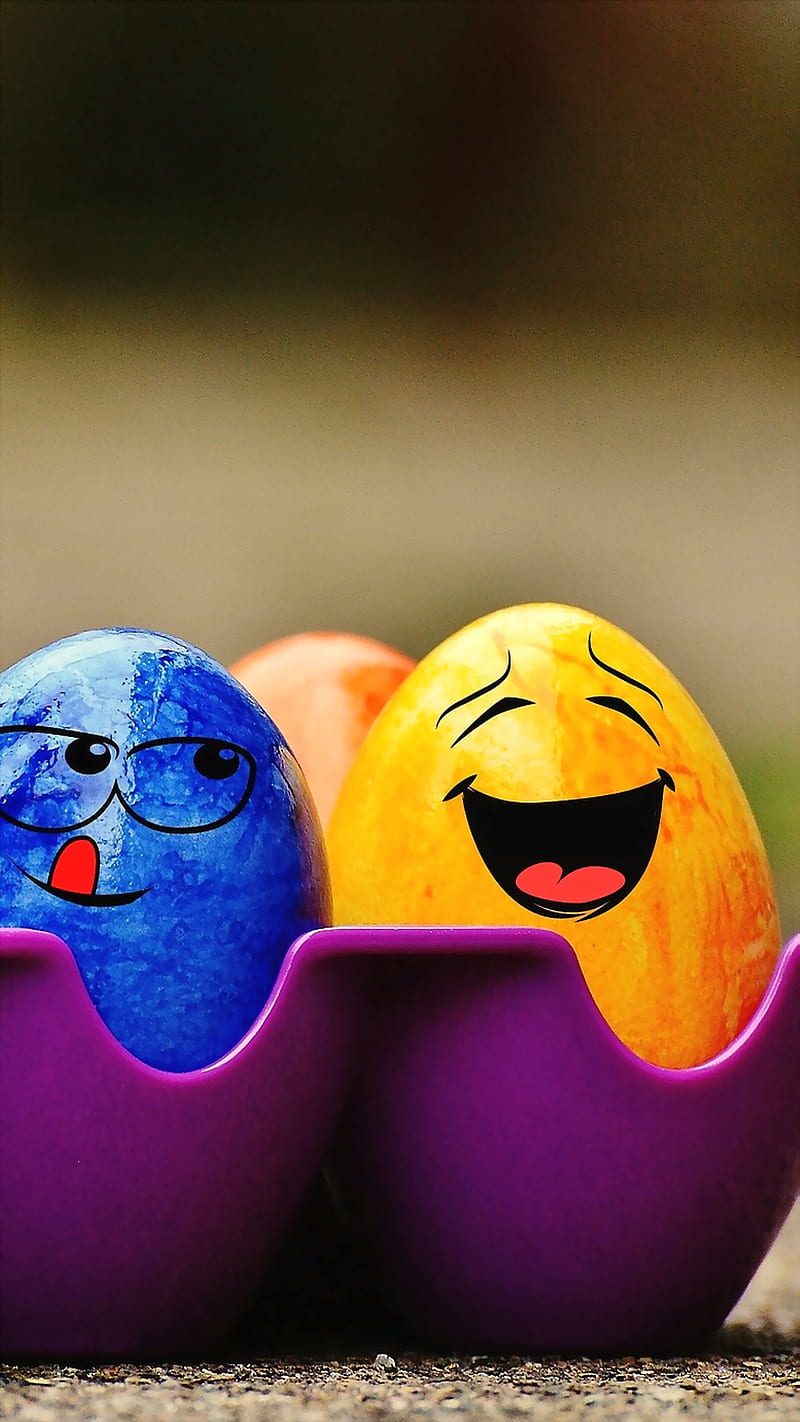 happy eggs, cute, easter, funny, holiday, laughing, yellow, HD phone wallpaper