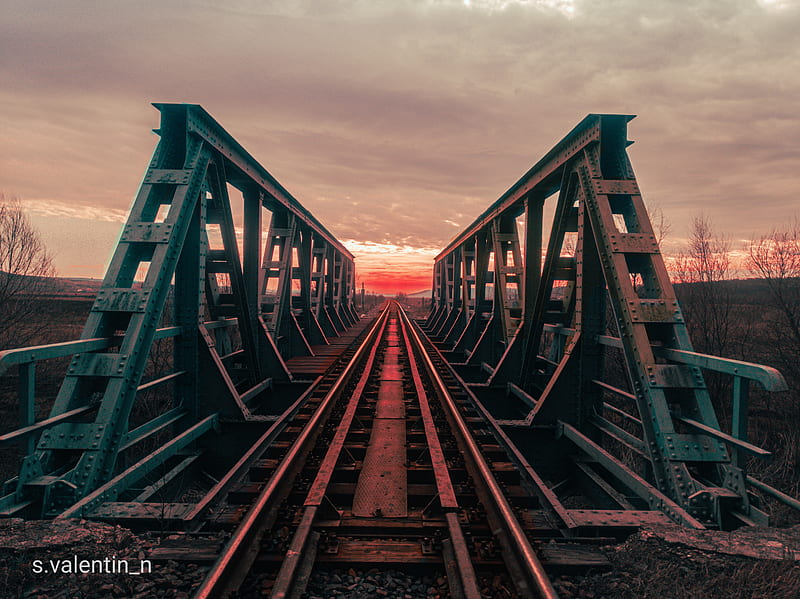 One rail, bridge, lonely, new, sunset, train, HD wallpaper