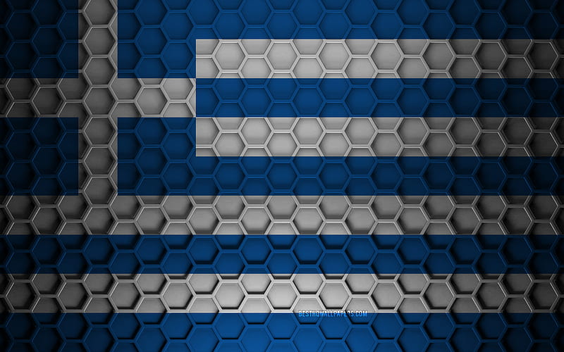 Greece flag, 3d hexagons texture, Greece, 3d texture, Greece 3d flag, metal texture, flag of Greece, HD wallpaper