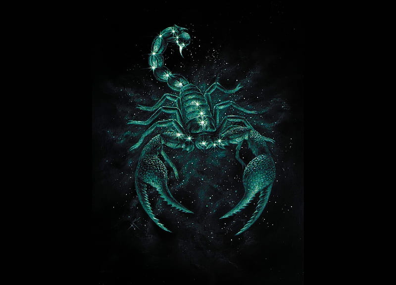 Zodiac ~ Scorpio, constellation, scorpius, scorpio, fantasy, zodiac, black, keith franklin, blue, HD wallpaper