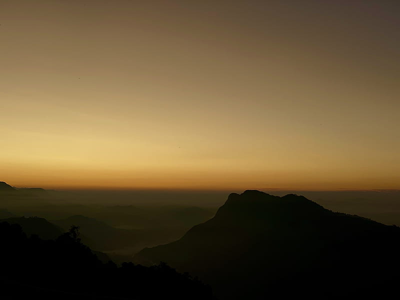 golden hour under brown mountain ranges, HD wallpaper