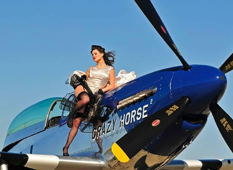 Veronica Pourtales Pin UP, Pin up, woman, airplane, Veronica Pourtales, hich heels, HD wallpaper