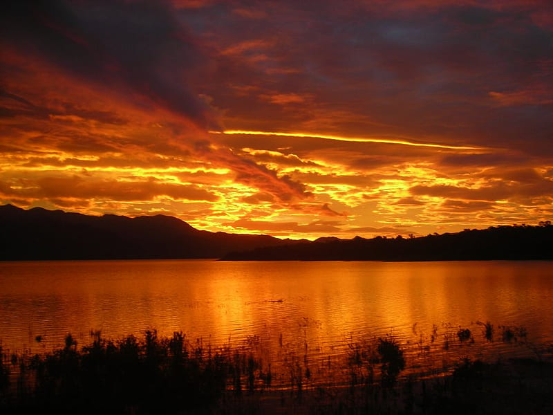 Sunset in Costa rica, bonito, sunset, bronze, casta rica, lake, HD wallpaper