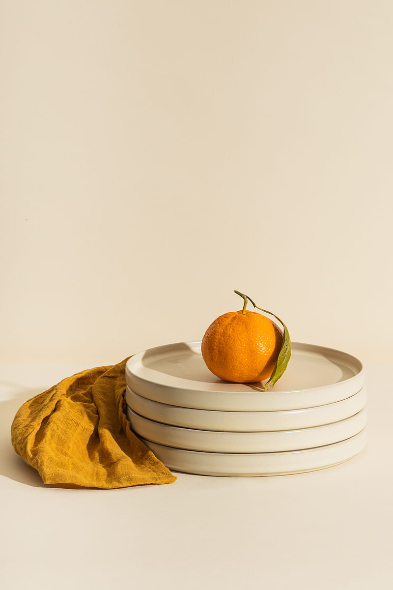 tangerine, fruit, leaf, plate, still life, HD phone wallpaper