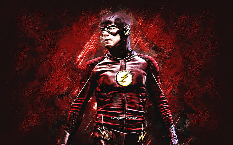 The Flash, superhero, Barry Allen, red stone background, Grant Gustin, DC Comics characters, HD wallpaper