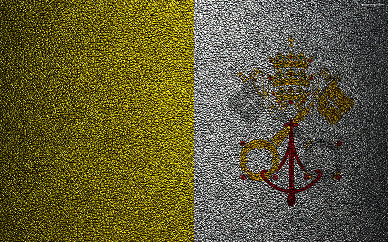 Flag of the Vatican leather texture, Vatican flag, Europe, flags of Europe, Vatican City, HD wallpaper
