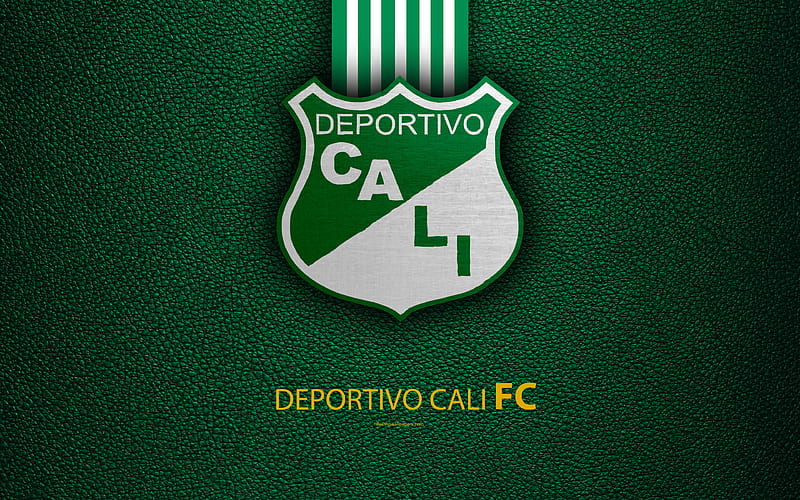 Deportivo Cali leather texture, logo, green white lines, Colombian football club, emblem, Liga Aguila, Categoria Primera A, Cali, Colombia, football, HD wallpaper