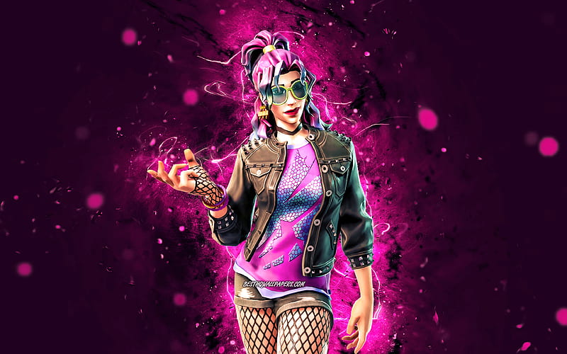 Synth Star purple neon lights, 2020 games, Fortnite Battle Royale, Fortnite characters, Synth Star Skin, Fortnite, Synth Star Fortnite, HD wallpaper