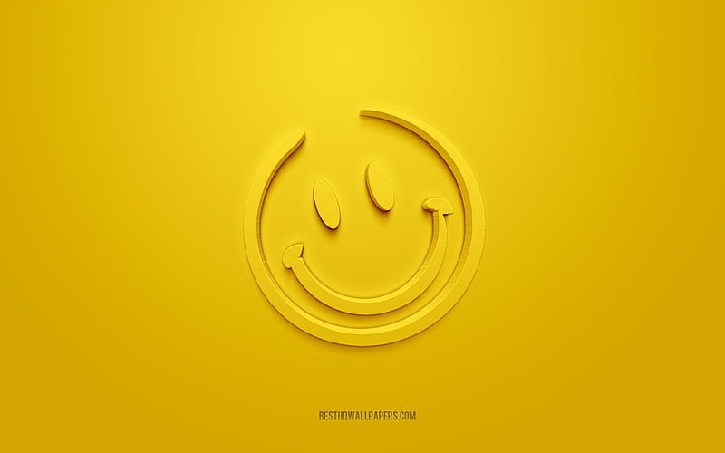 Smile 3d icon, yellow background, 3d symbols, Smile Emotion, creative 3d art, 3d icons, Smile sign, Emotion 3d icons, Good mood icons, HD wallpaper