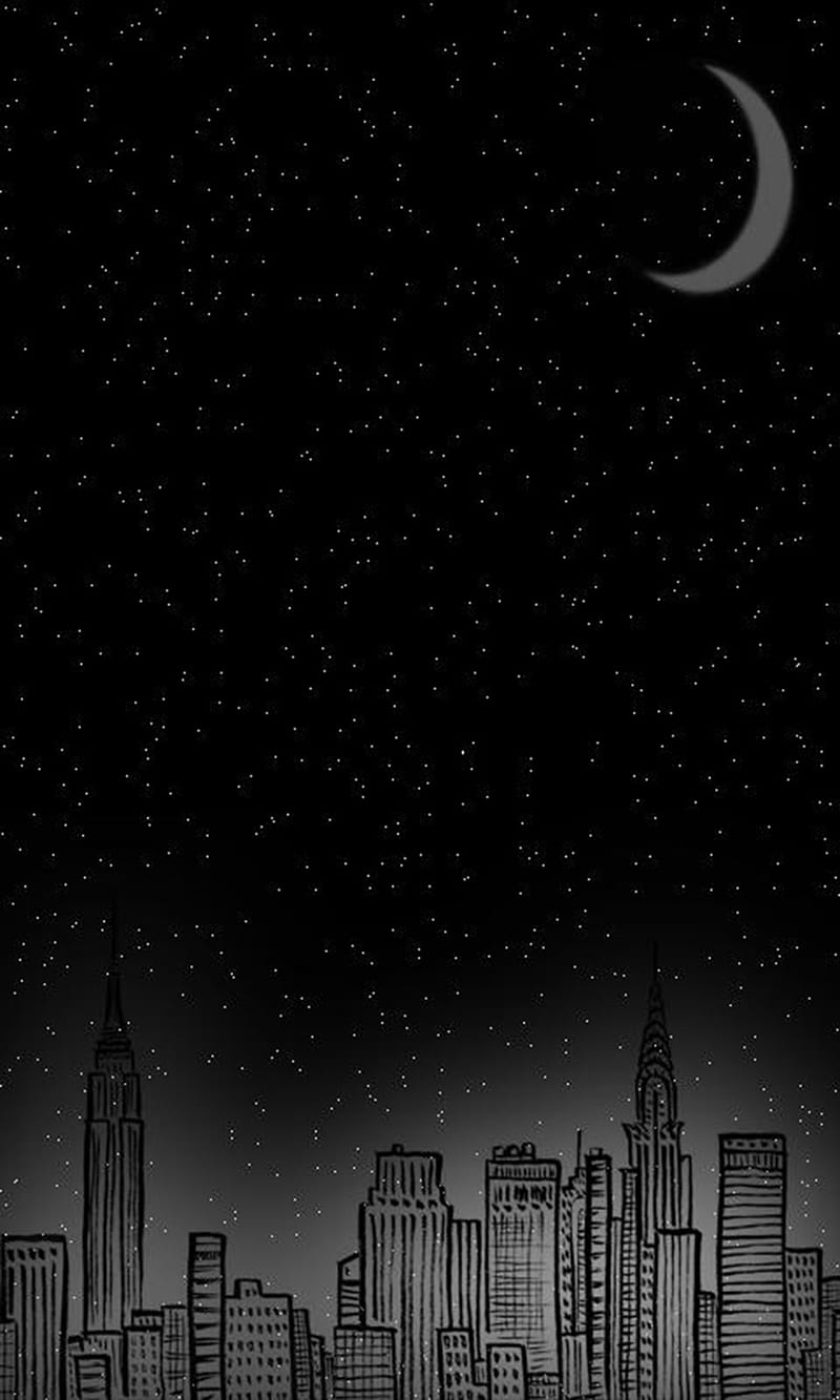 City at night, black, moon, HD phone wallpaper