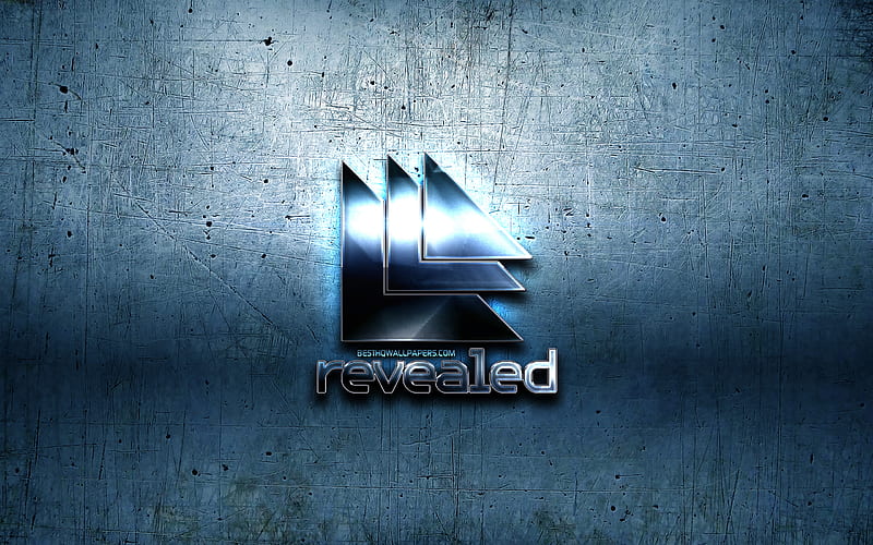 Revealed Recordings metal logo, music labels, blue metal background, artwork, Revealed Recordings, brands, Revealed Recordings 3D logo, creative, Revealed Recordings logo, HD wallpaper