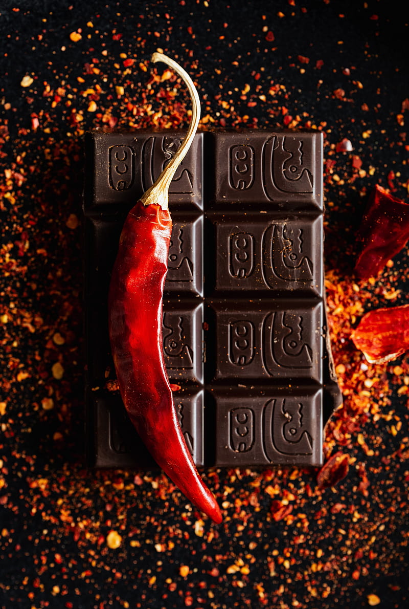 Spicy Dark Chocolate, chilli, choco, chocolat, cilliy, dark chocolate, savoury, sweet, HD phone wallpaper