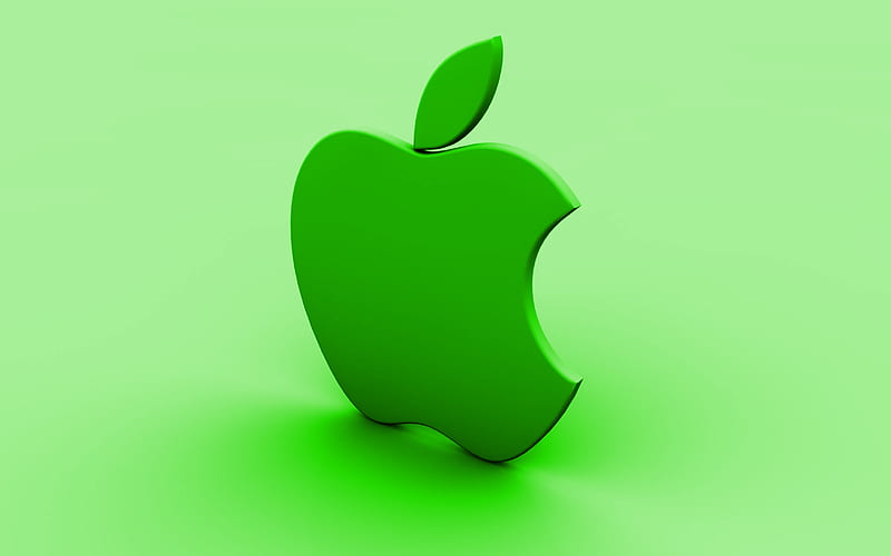 Apple green logo, green background, creative, Apple, minimal, Apple logo, artwork, Apple 3D logo, HD wallpaper