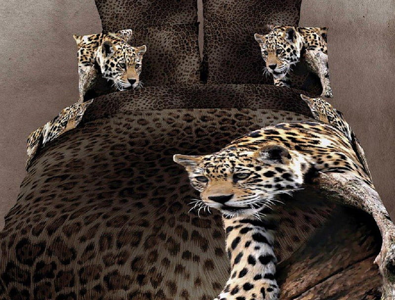 Bed Time 2, graphy, leopards, sheets, abstract, animals, HD wallpaper
