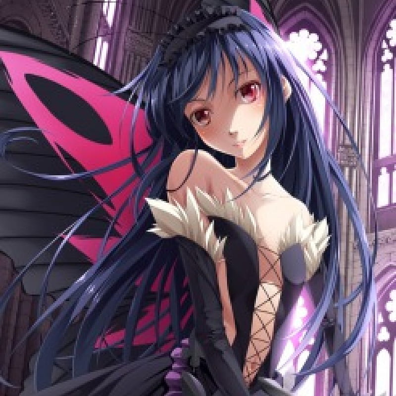 Kuroyukihime, pretty, cg, angelice, accel, wing, sweet, nice, butterfly, anime, beauty, anime girl, accel worl, long hair, wings, lovely, gown, sexy, cute, mariposa, red eyes, maiden, butterfly wings, dress, divine, bonito, elegant, ot, hot, adorble, black hair, gorgeous, female, kawaii, girl, blue hair, single, lady, HD wallpaper