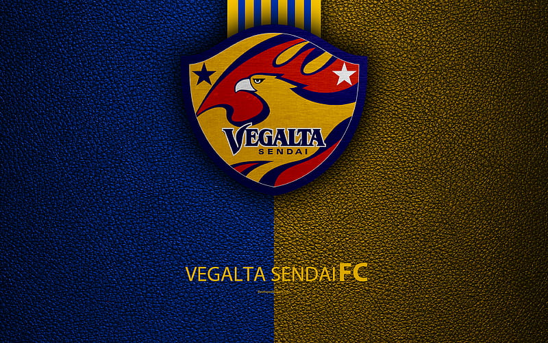 Vegalta Sendai FC logo, leather texture, Japanese football club, emblem, J-League, Division 1, football, Sendai, Miyagi, japan, Japan Football Championship, HD wallpaper