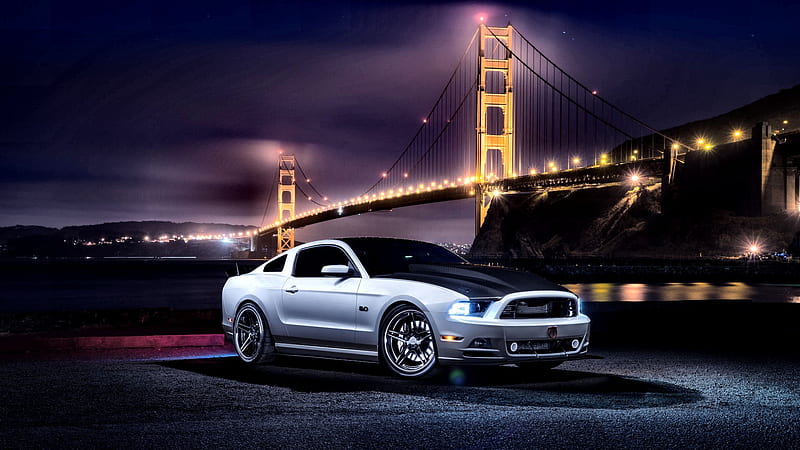 2015 Ford Mustang , USA, Ford, Golden Gate, bonito, Mustang, graphy, California, bridge, automobile, car, auto, wide screen, San Francisco, night, 2015, HD wallpaper