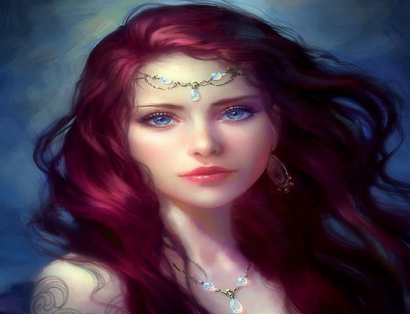 ~Blue Eyes Brillant~, pretty, fantasy girls, redhead, digital art ...