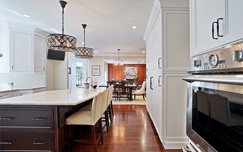 classic kitchen interior design, stylish interior, dining room, kitchen, English style, HD wallpaper