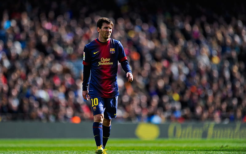 Lionel Messi, Barcelona FC, superstar, Argentinian football player, Spanish football championship, La Liga, Spain, football, match, stadium, HD wallpaper
