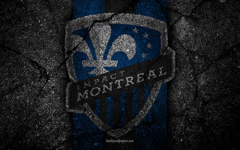 Montreal Impact FC, MLS, asphalt texture, Eastern Conference, black stone, football club, USA, Montreal Impact, soccer, logo, FC Montreal Impact, HD wallpaper