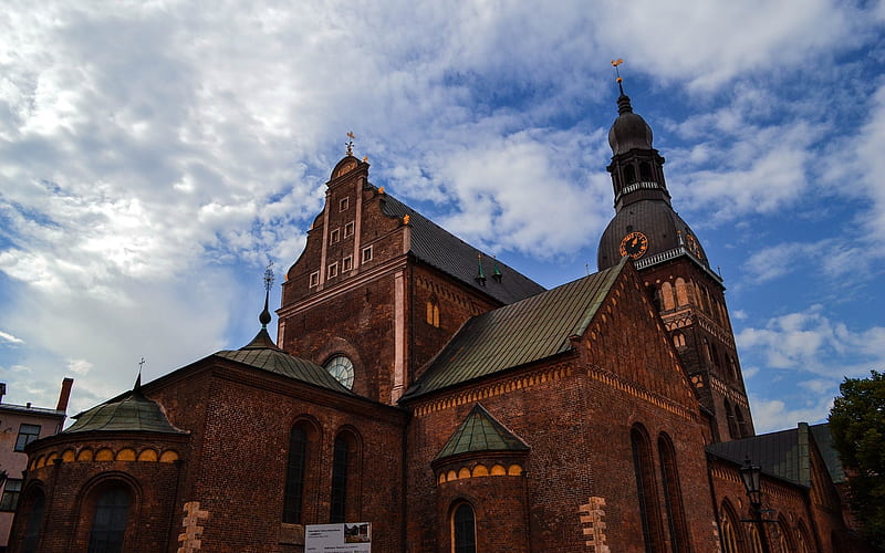 Church in Riga, Latvia, Latvia, Riga, sky, church, HD wallpaper