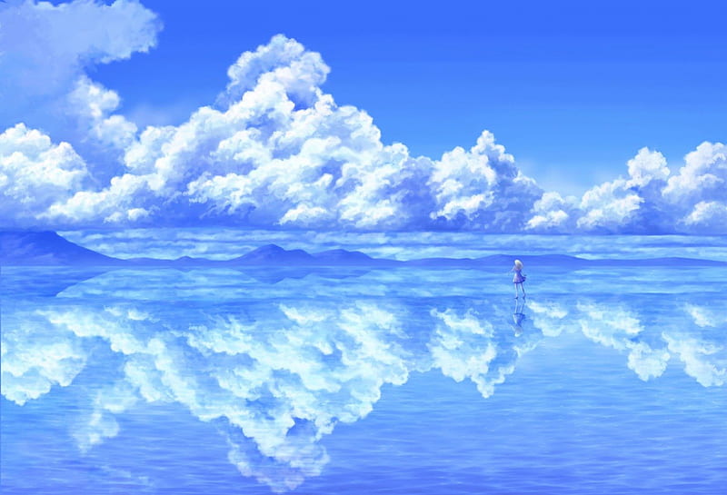 Wallpaper kawaii, girl, fantasy, sky, dress, landscape, anime, cloud for  mobile and desktop, section прочее, resolution 3960x2817 - download