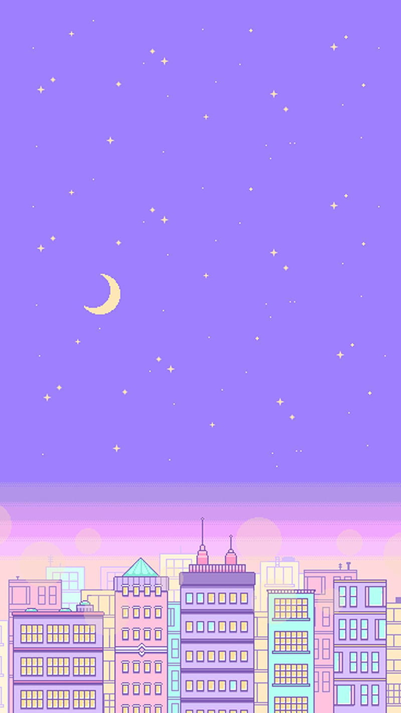 Download Cute Aesthetic Pc 8-bit Pastel City Wallpaper