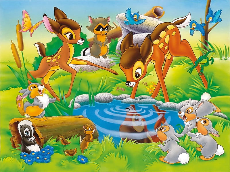 Bambi (1942), fawn, movie, bambi, skunk, deer, animal, water, summer,  bunny, HD wallpaper | Peakpx