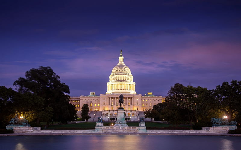 Capitol, Washington, July 4, evening, USA, sunset, evening sky, HD wallpaper