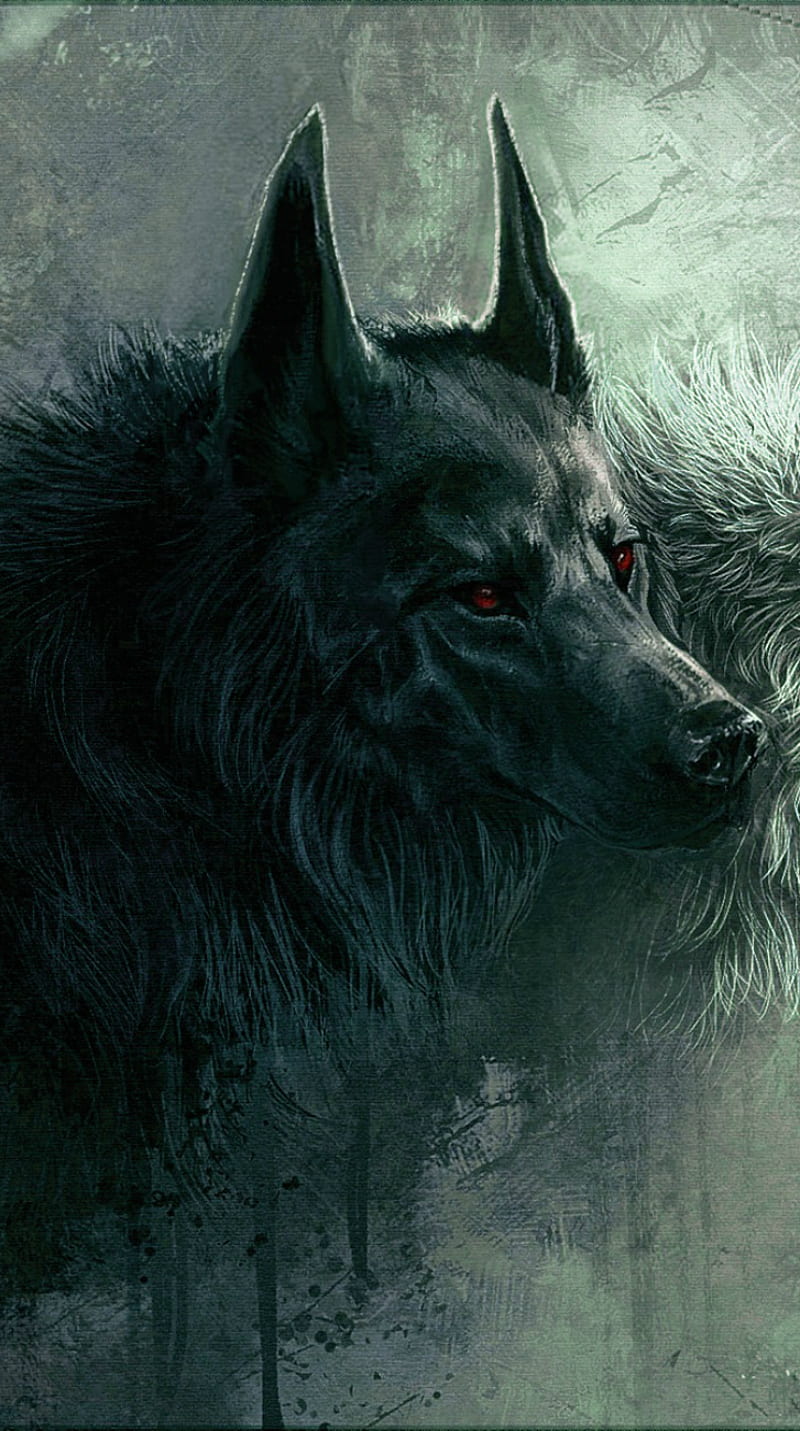 Black wolf, animal, paint, HD phone wallpaper