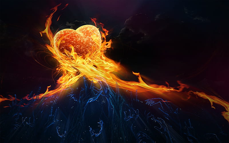 Fire Heart Digital Art, fire, heart, artist, digital-art, HD wallpaper