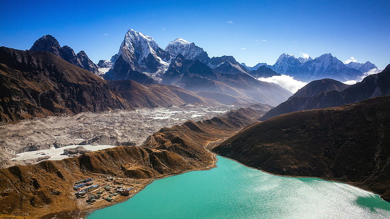 himalayas, turquoise glacial lake, mountains, scenery, Landscape, HD wallpaper